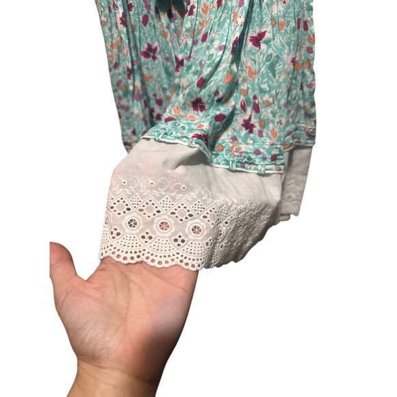 Poupette St.Barth Floral Midi Dress Women Small Aqua Elastic Waist Tassel Resort - Picture 15 of 16